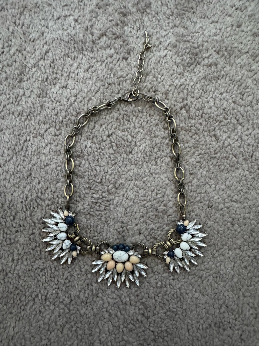 Statement Floral Cluster Necklace in Navy, Cream and White